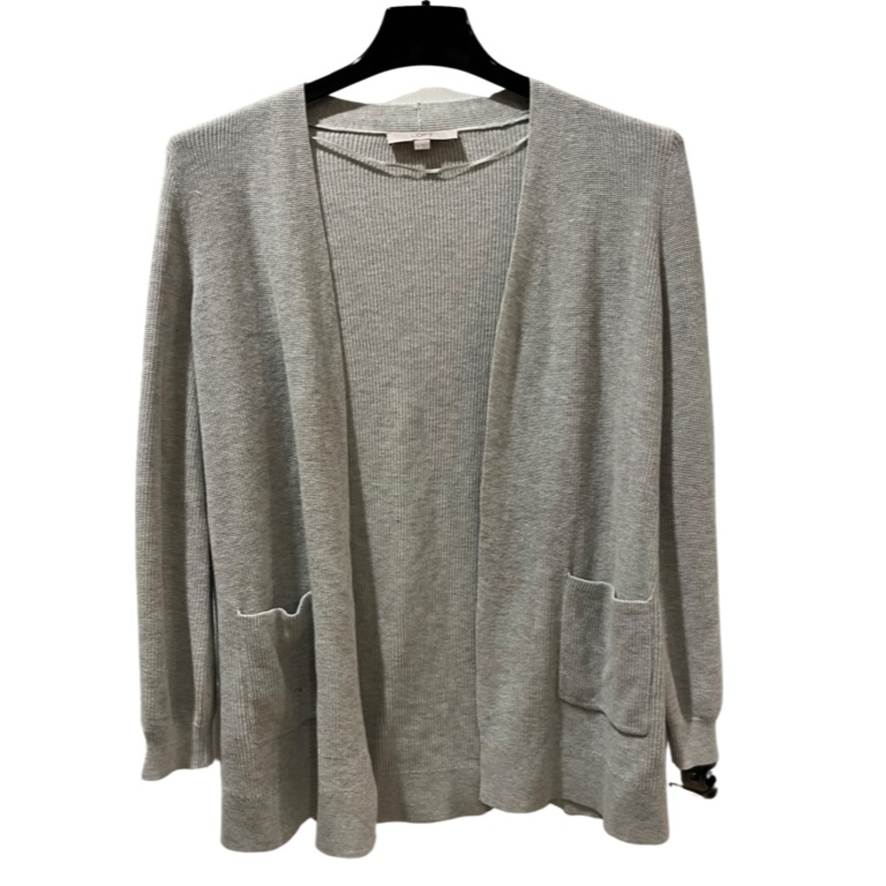 Ann Taylor Loft gray open cardigan with pockets